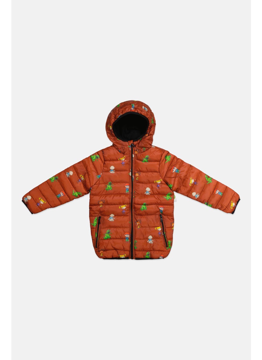 nickelodeon - Kids Boy All Over Print Hooded Puffer Jackets, Rust Brown Combo - Image 1