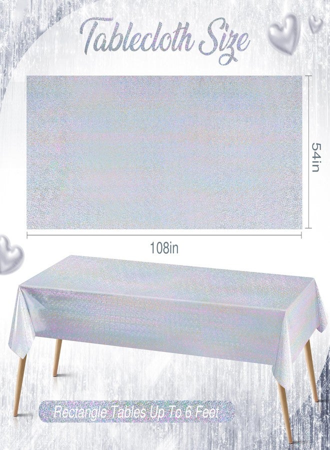 Just Shimmer 2 Pcs Silver Holographic Foil Tablecloths - 54x108 Durable Table Cover with a Magical Shimmer, Simplistic Luxury for Parties, Weddings, and Showers, Add a Sparkling Touch to Your Special Events - Image 2