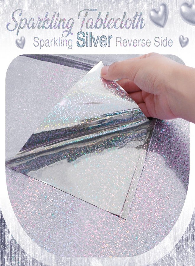 Just Shimmer 2 Pcs Silver Holographic Foil Tablecloths - 54x108 Durable Table Cover with a Magical Shimmer, Simplistic Luxury for Parties, Weddings, and Showers, Add a Sparkling Touch to Your Special Events - Image 5