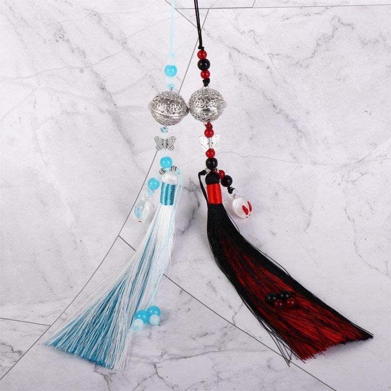 Chinese Style Tassel Bell Pendant 2-Pack Hand-Braided Tassels - Authentic Hand-Woven Craftsmanship Mo Dao Zu Shi Cosplay Charm for Hanfu Accessory, Bag, Keychain, Car Ornament, Donghua Fan Gift - Image 2