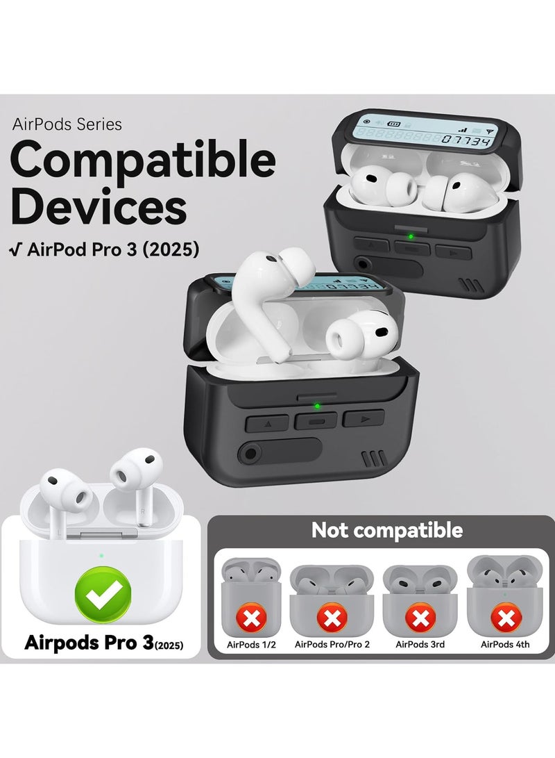 جراب AirPods Pro 3 بتصميم كلاسيكي على شكل جهاز النداء، مزود بقفل أمان وحلقة مفاتيح، ومشبك حزام على شكل جهاز النداء، وقلم تنظيف، وغطاء حماية صلب من البولي كربونات بتصميم كلاسيكي، وغطاء مزدوج الطبقات مقاوم للصدمات، باللون الأسود. - Image 4