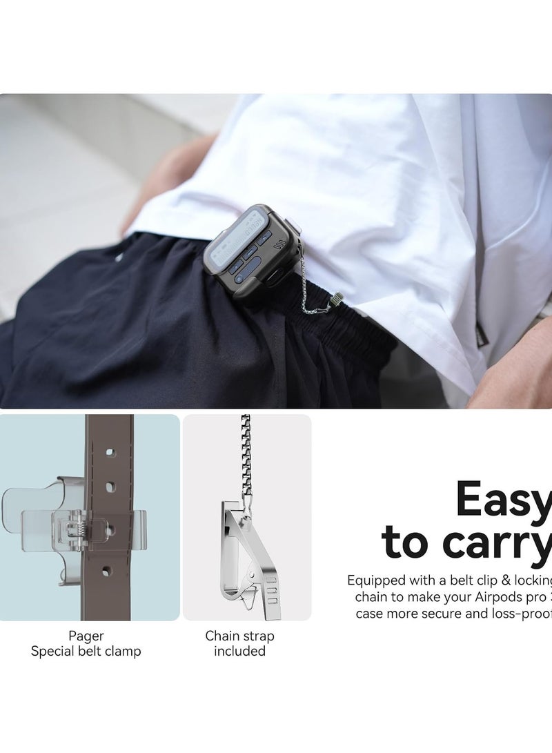 جراب AirPods Pro 3 بتصميم كلاسيكي على شكل جهاز النداء، مزود بقفل أمان وحلقة مفاتيح، ومشبك حزام على شكل جهاز النداء، وقلم تنظيف، وغطاء حماية صلب من البولي كربونات بتصميم كلاسيكي، وغطاء مزدوج الطبقات مقاوم للصدمات، باللون الأسود. - Image 5