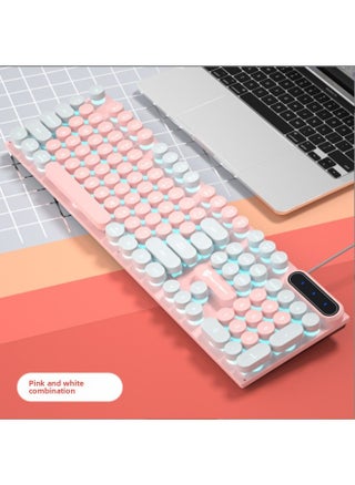 Panson PK100 Punk E-sports Keyboard Game Office Wired Peripherals Retro Round Multi-color Computer USB Keyboard-Color:Pink White Double Ice Blue Light - pzsku/Z59784E2D50B9E1D7FCADZ/45/1744972253/828b7966-50be-4866-8627-fac9ff1b0c6e