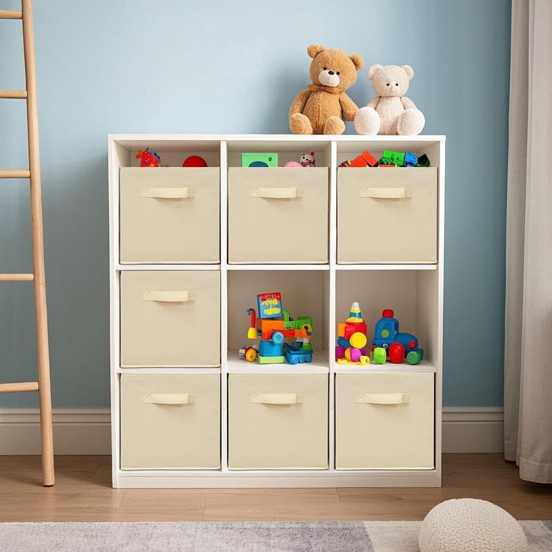STORAGEIDEAS Easi Storage Cubes, 11 Inch Storage Bins, Set of 9, Foldable Fabric Cube Storage Organizer With Handles, Closet Cube Storage Bins, Collapsible Cubby Storage Organizer for Shelves,Offices, Beige - Image 2