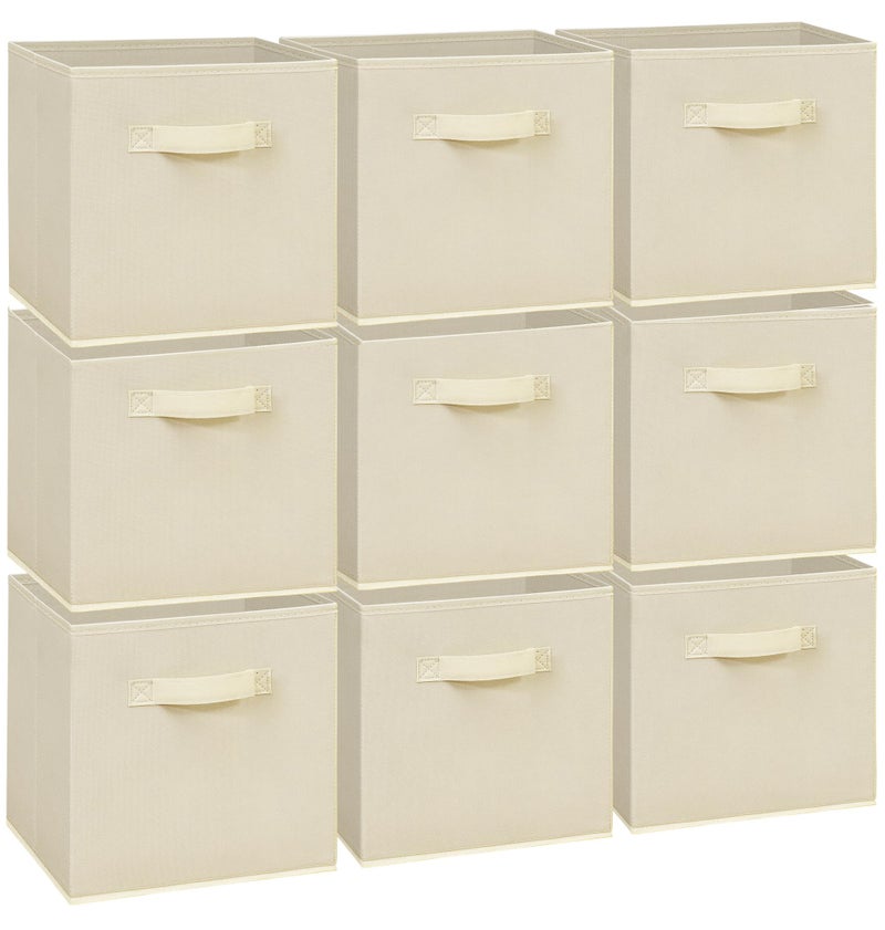 STORAGEIDEAS Easi Storage Cubes, 11 Inch Storage Bins, Set of 9, Foldable Fabric Cube Storage Organizer With Handles, Closet Cube Storage Bins, Collapsible Cubby Storage Organizer for Shelves,Offices, Beige - Image 1