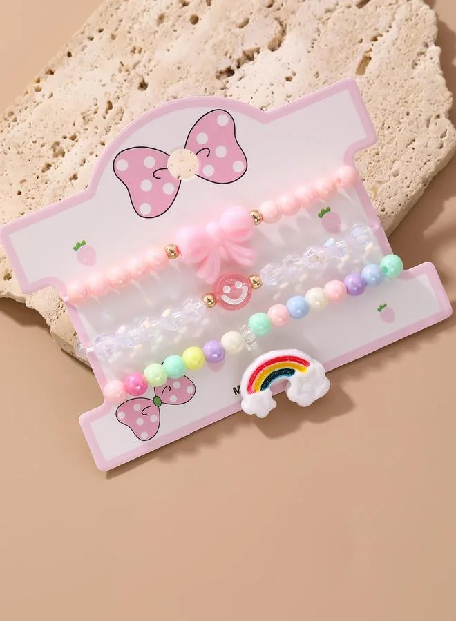 Take Two  Pack of 3 - Girls Multi-Color Rainbow and Smiley Charms Beaded Bracelets for Women | Best Price UAE