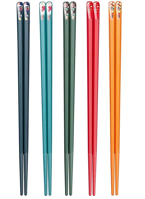 Fiberglass Chopsticks Reusable Dishwasher Safe Colorful Chopstick with Different Asian Pattern Non Slip Chop Sticks 5 Pair