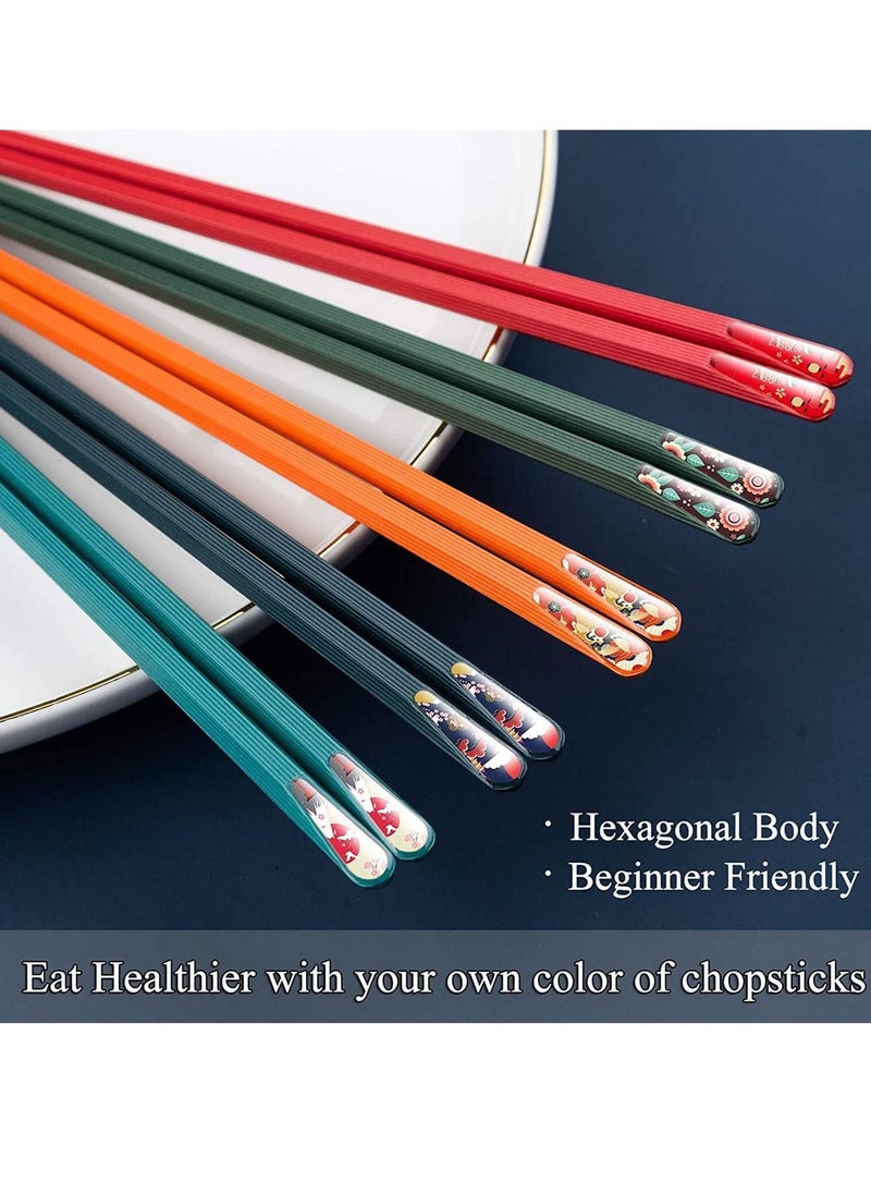 Y&D - Fiberglass Chopsticks Reusable Dishwasher Safe Colorful Chopstick with Different Asian Pattern Non Slip Chop Sticks 5 Pair - Image 1