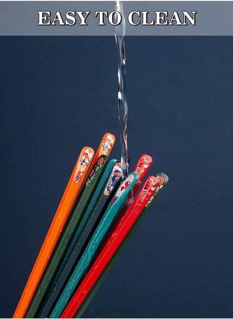 Y&D - Fiberglass Chopsticks Reusable Dishwasher Safe Colorful Chopstick with Different Asian Pattern Non Slip Chop Sticks 5 Pair - Image 1