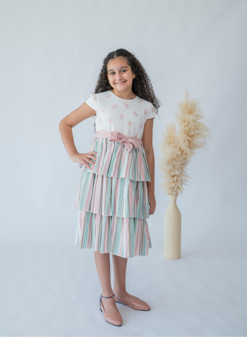 LALEENA Carnival Stripes Tiered Dress - Image 1