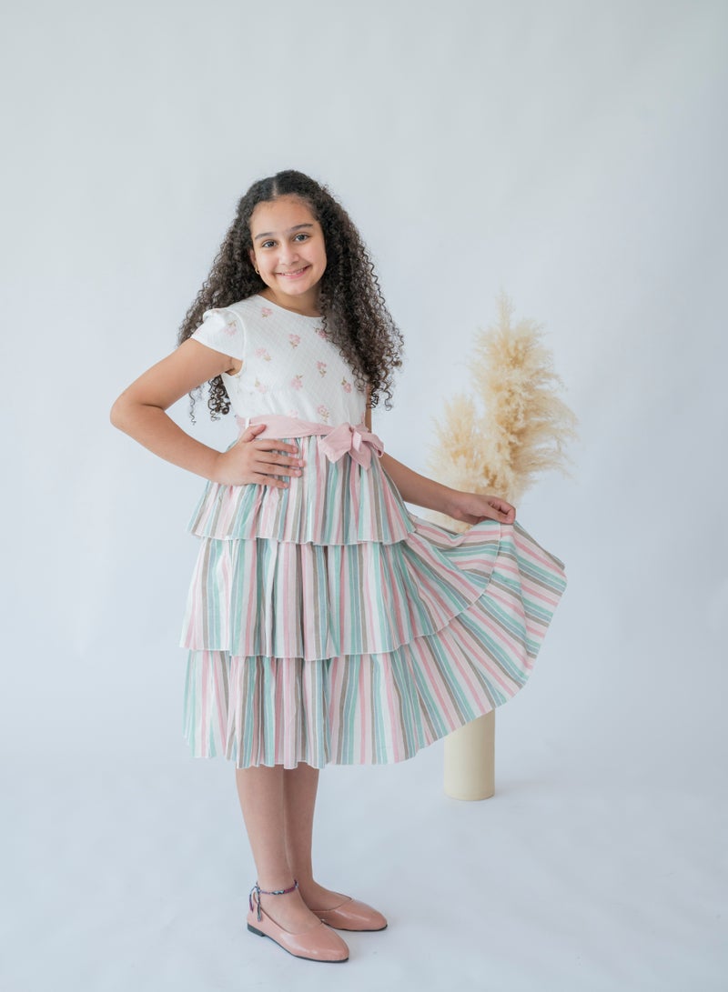 LALEENA Carnival Stripes Tiered Dress - Image 2