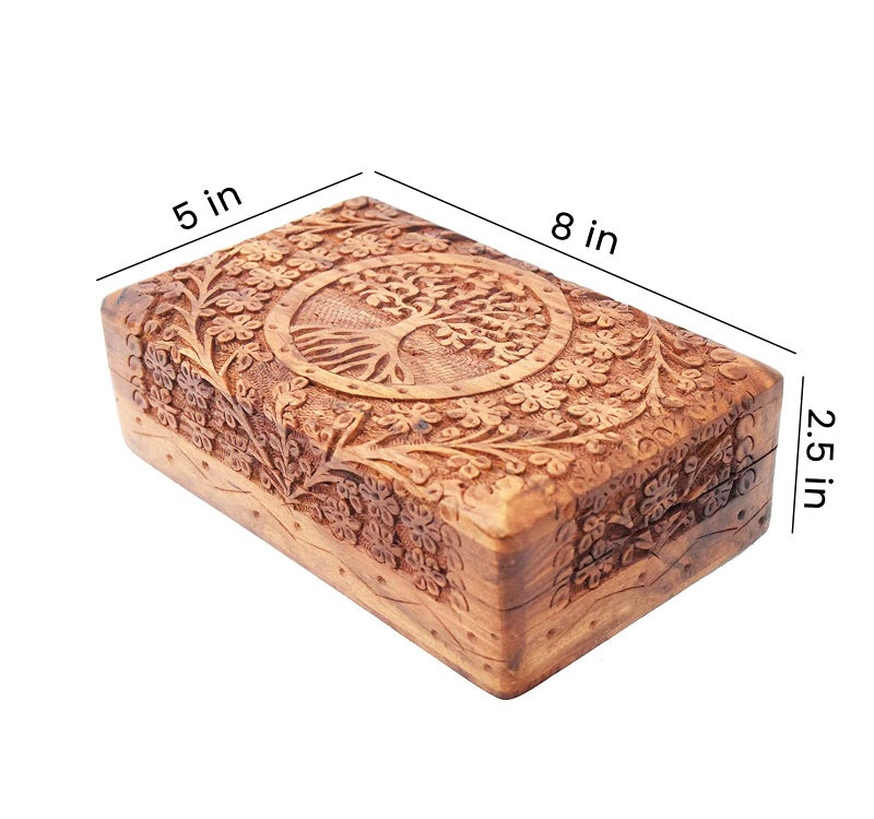 CRAFTCASTLE Handmade Wooden Jewellery Box for Women | Wood Jewel Organiser Hand Carved with Tree Carvings Gift Items for Jewellery Organiser etc (8 x 5 Inch) - Image 3