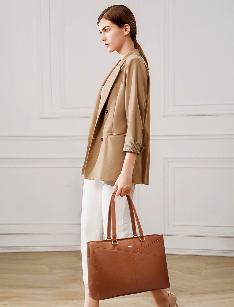 LOVEVOOK Laptop Tote Bag for Women,15.6 Inch Waterproof Computer Bags Women Business Office Work Bag Briefcase, Brown - Image 3