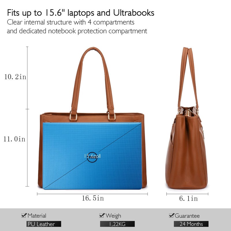 LOVEVOOK Laptop Tote Bag for Women,15.6 Inch Waterproof Computer Bags Women Business Office Work Bag Briefcase, Brown - Image 5