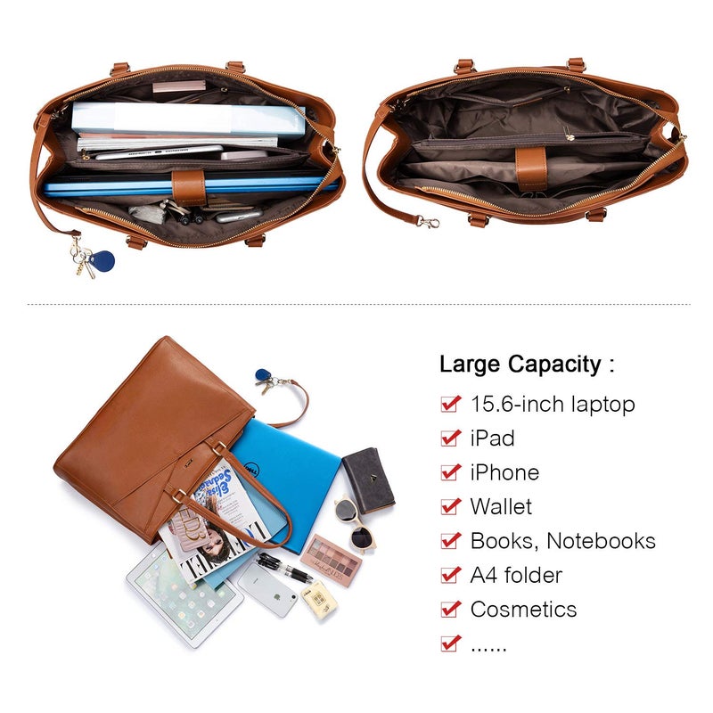 LOVEVOOK Laptop Tote Bag for Women,15.6 Inch Waterproof Computer Bags Women Business Office Work Bag Briefcase, Brown - Image 4