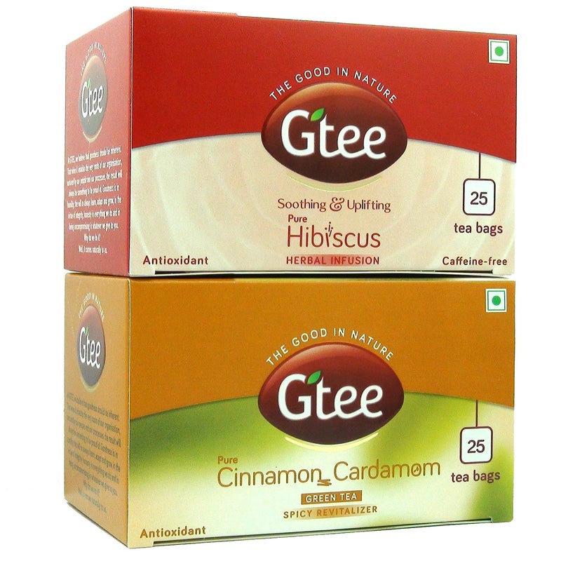 GTEE Hibiscus Tea Bags & Green Tea Bags - Cinnamon & Cardamom, 25 Tea Bags (Pack of 2) - Image 3