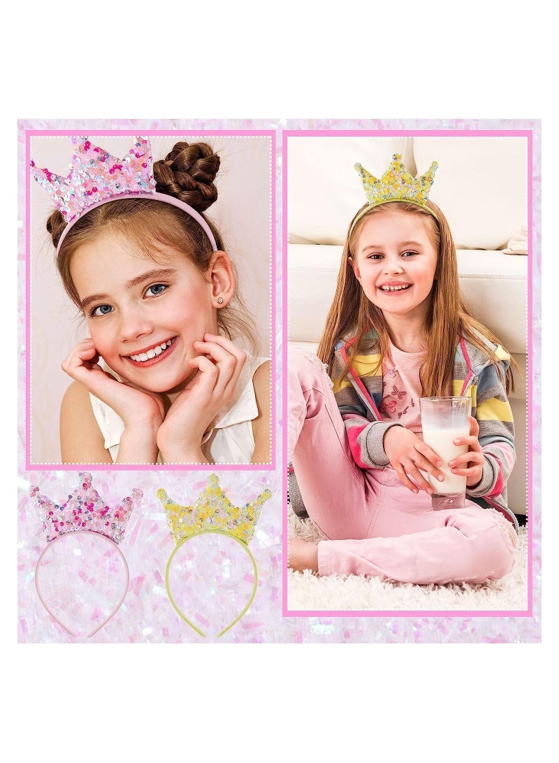 Y&D Sequin Crown Headband 12 Packs Glitter Headbands Princess Party Favors Elastic Tiaras for Girls Crowns Little Bling Accessories Women Birthday - Image 2