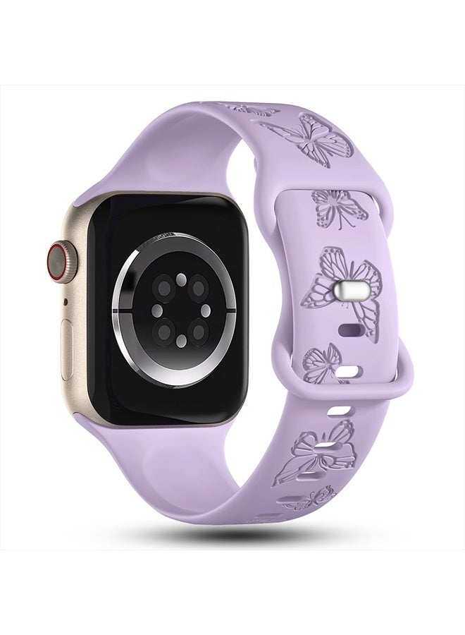 IKANFI Butterfly Engraved Bands Compatible with Apple Watch Band 41mm 40mm 38mm Women, Silicone Butterfly Sport Embossed Strap for iWatch Bands Series SE 8 7 6 5 4 3 2 1-Buterfly-LV38 - Image 2