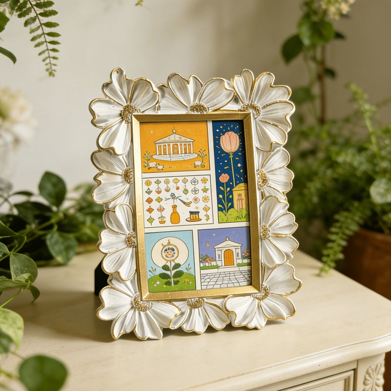 Long White Golden Petal Resin 3D Photo Frame Rectangular Home Decor Display - Image 3