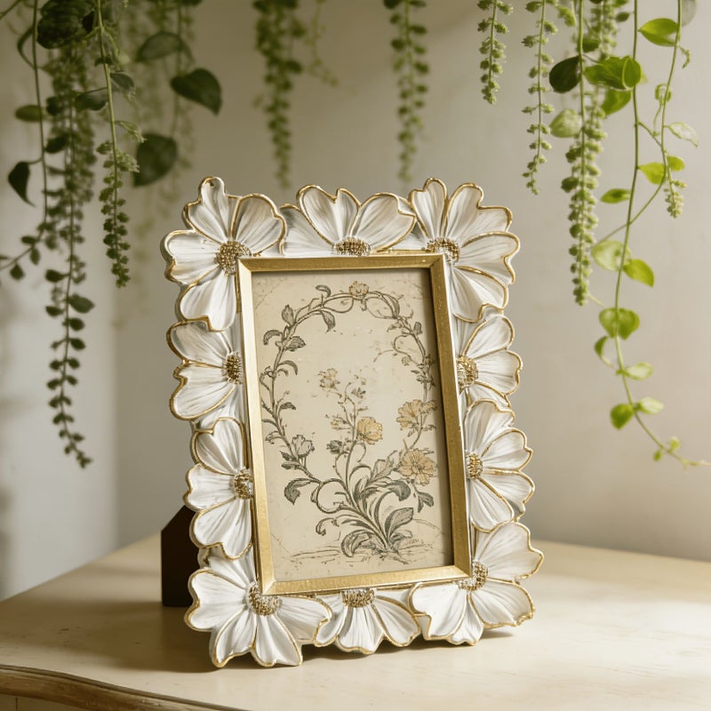 Long White Golden Petal Resin 3D Photo Frame Rectangular Home Decor Display - Image 5