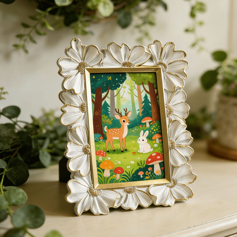 Long White Golden Petal Resin 3D Photo Frame Rectangular Home Decor Display - Image 4