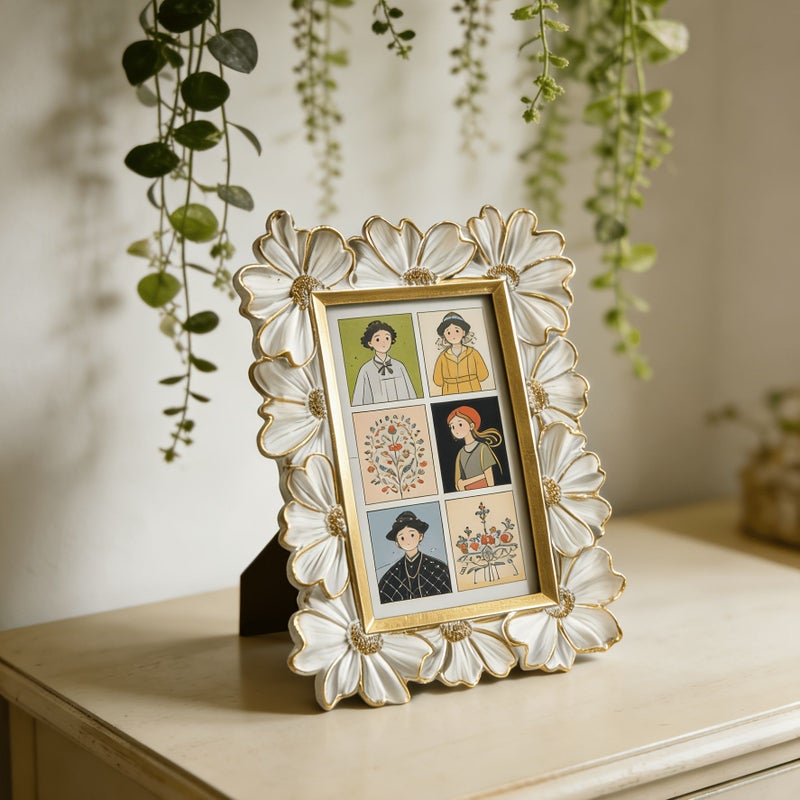 Long White Golden Petal Resin 3D Photo Frame Rectangular Home Decor Display - Image 2