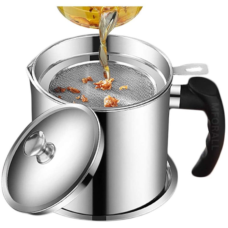 Mforall Stainless Steel Oil Strainer Pot Grease Container with Removable Filter AntiScalding Handle Lid for Cooking Oil Reuse and Storage - Image 1