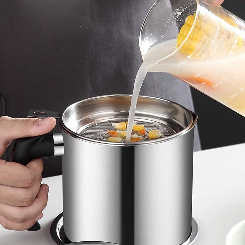 Mforall Stainless Steel Oil Strainer Pot Grease Container with Removable Filter AntiScalding Handle Lid for Cooking Oil Reuse and Storage - Image 2