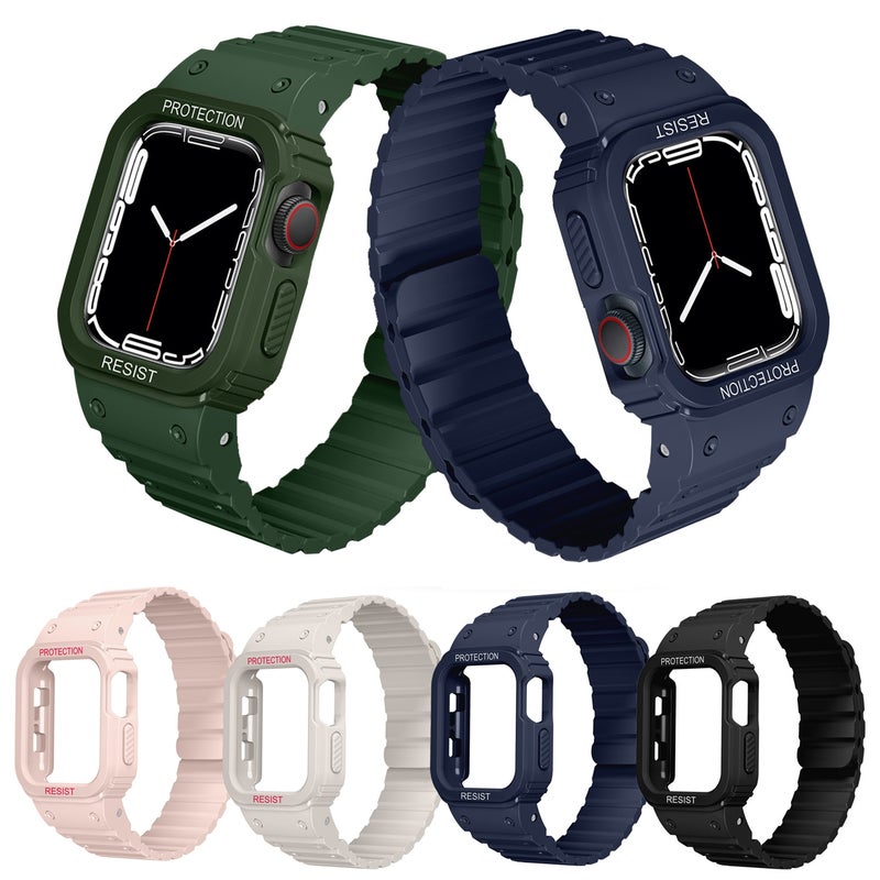 إيروريكس سوار ساعة سيليكون مدمج بإطار لساعة Apple Watch Series 8&7 45 مم / Se 2&6&Se&5&4 44 مم (أسود) - Image 4