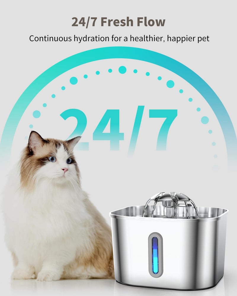 Vekonn Cat Water Fountain Stainless Steel with 4 Filters & 4 Sponges, 74oz/2.2L Cat Fountain with Quiet Pump, Automatic Pet Water Dispenser, Ideal for Multi-pet Homes, Fresh & Clean Water for Cats and Dogs - Image 4
