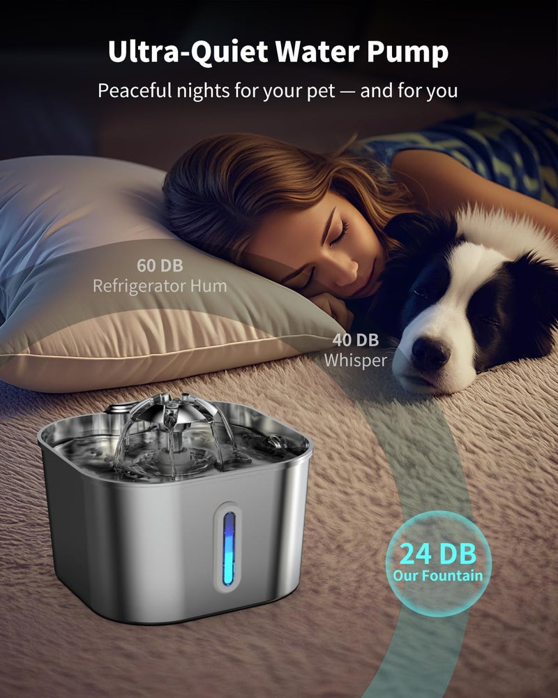 Vekonn Cat Water Fountain Stainless Steel with 4 Filters & 4 Sponges, 74oz/2.2L Cat Fountain with Quiet Pump, Automatic Pet Water Dispenser, Ideal for Multi-pet Homes, Fresh & Clean Water for Cats and Dogs - Image 5