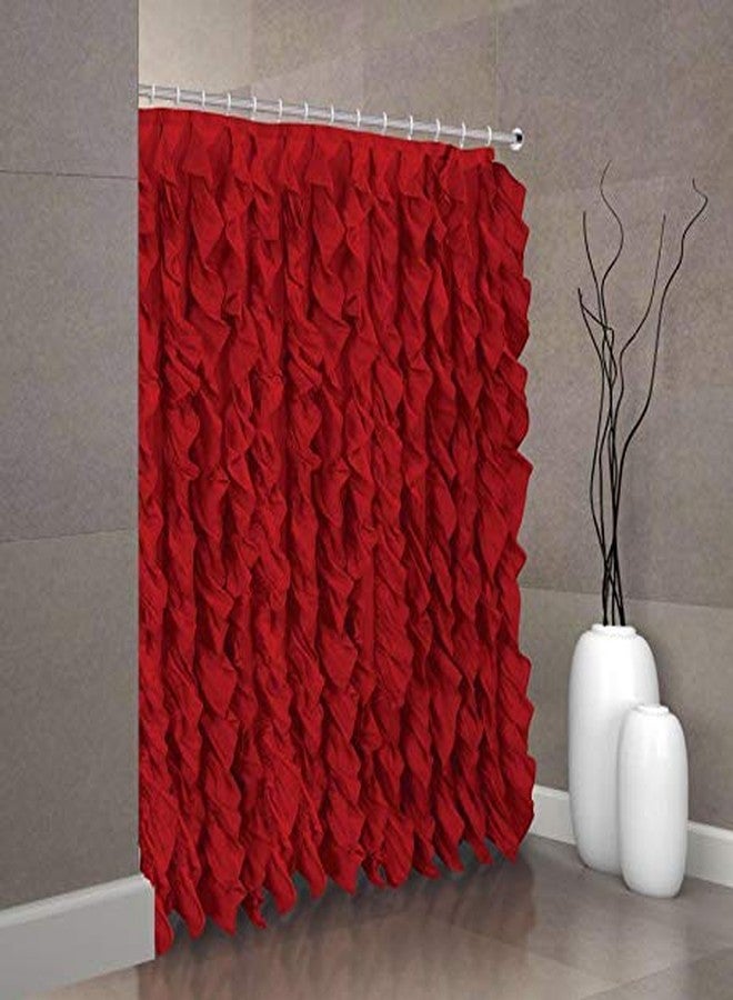 Spring Home Waterfall Shabby Chic Ruffled Fabric Shower Curtain (red) - Image 3
