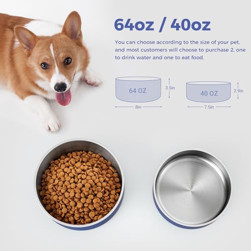 WENBOKMIN Dog Bowl Stainless Steel Dog Food and Water Bowl with Non Slip Quiet Bottom Easy to Clean Dishwasher Safe 40oz Blue - Image 3
