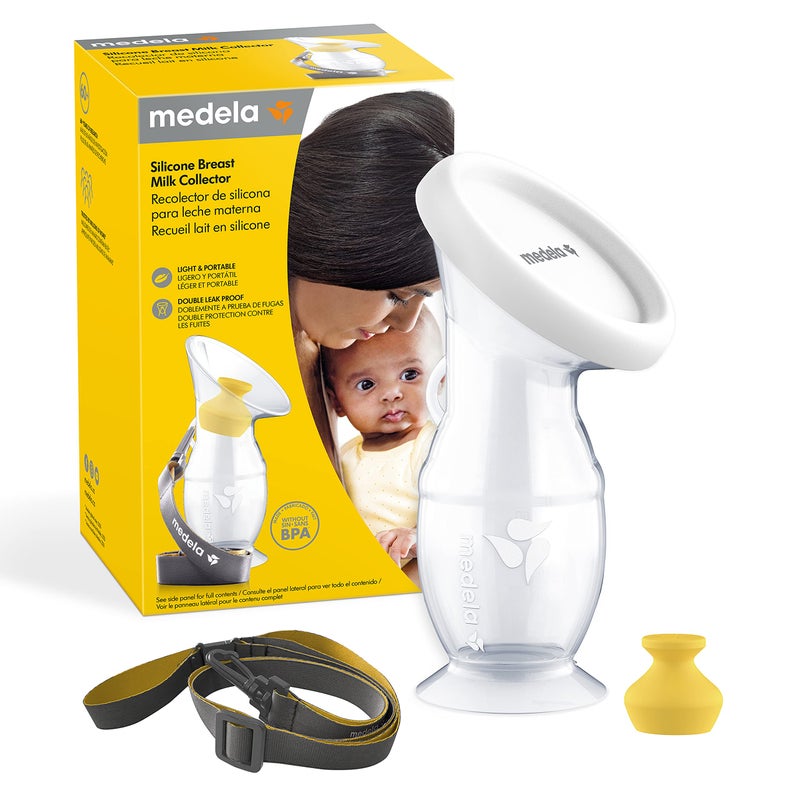 Medela Silicone Breast Milk Collector, Milk Saver with Spill-Resistant Stopper, Suction Base and Lanyard, 3.4 oz/100 mL - Image 1