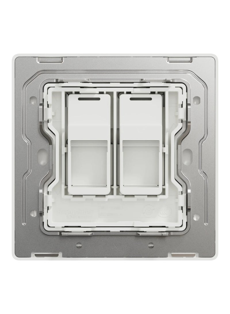 Schneider Electric Central plate, Unica, for RJ45, 2 gangs, with shutter, stainless steel - NUX32RJ_SS - Image 2