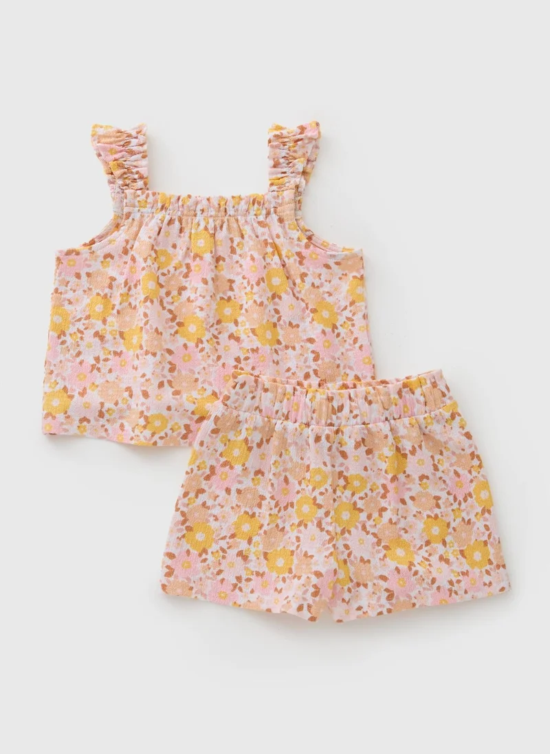 Matalan Girls Pink Crinkle Top & Shorts Set
