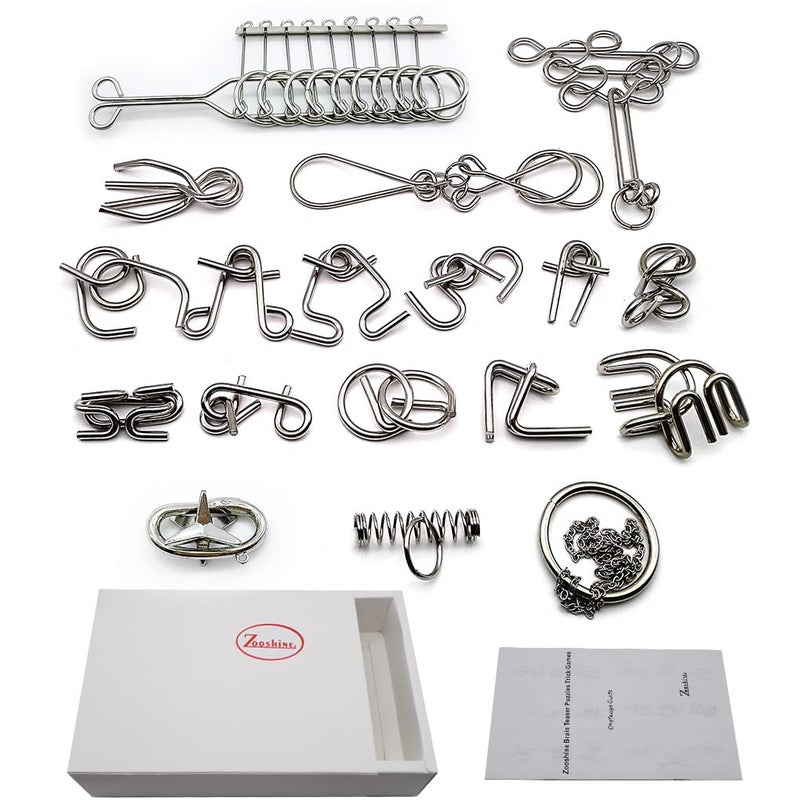 Zooshine 18 Sets Metal Brain Puzzles Teasers IQ ToysMetal Puzzles Games for Adults Kids