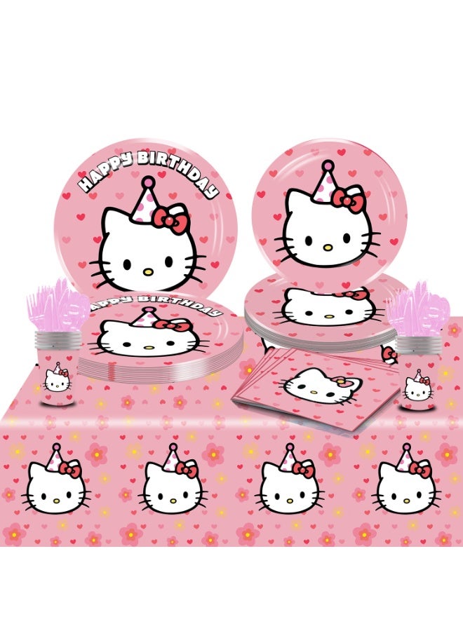 Hello Kitty 81 PCS Hello Kitty Birthday Decorations & Party Supplies | Hello Kitty Plates and Napkins, Cups, Tablecloth, Forks, Sticker | Serves 10 Guests | Officially Licensed - Image 1
