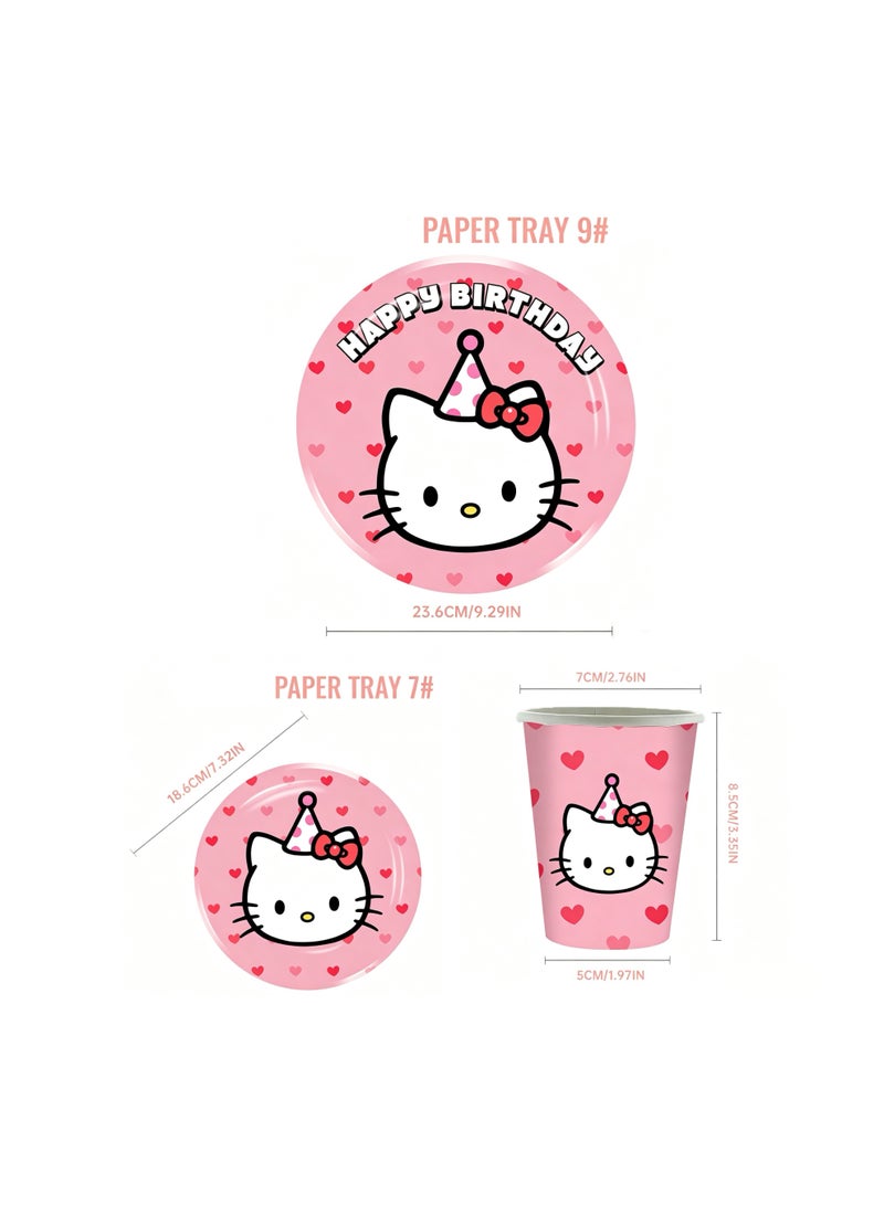 Hello Kitty 81 PCS Hello Kitty Birthday Decorations & Party Supplies | Hello Kitty Plates and Napkins, Cups, Tablecloth, Forks, Sticker | Serves 10 Guests | Officially Licensed - Image 2