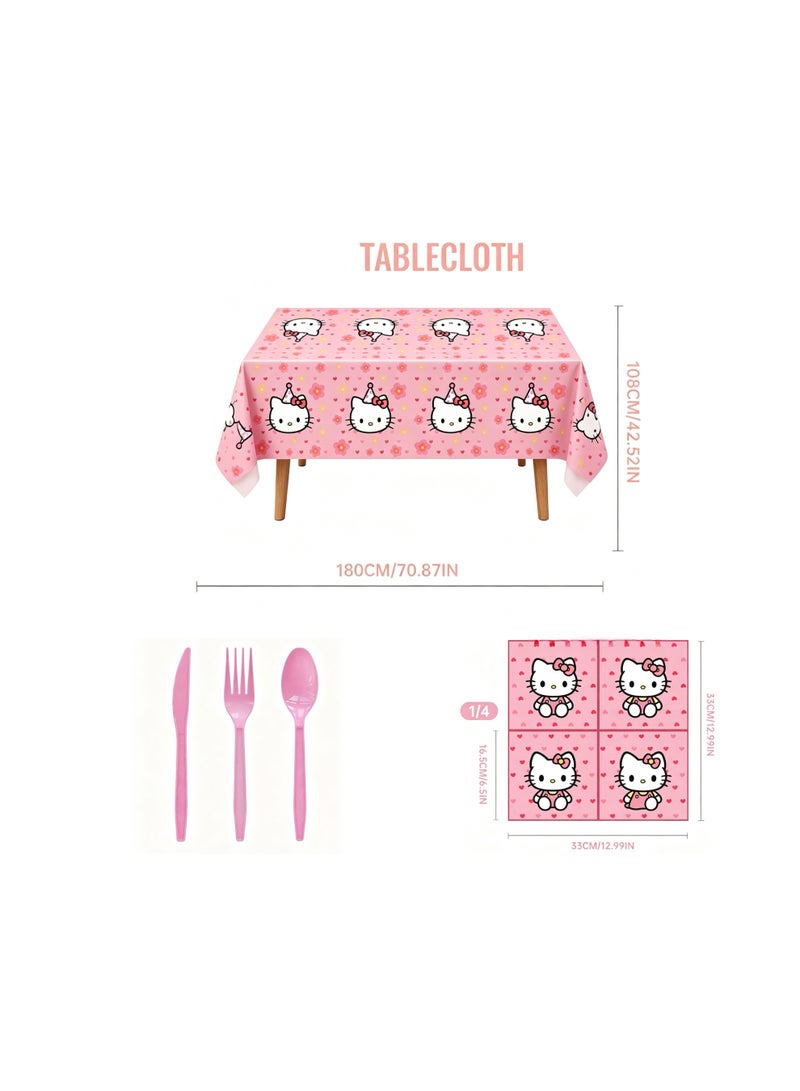 Hello Kitty 81 PCS Hello Kitty Birthday Decorations & Party Supplies | Hello Kitty Plates and Napkins, Cups, Tablecloth, Forks, Sticker | Serves 10 Guests | Officially Licensed - Image 3