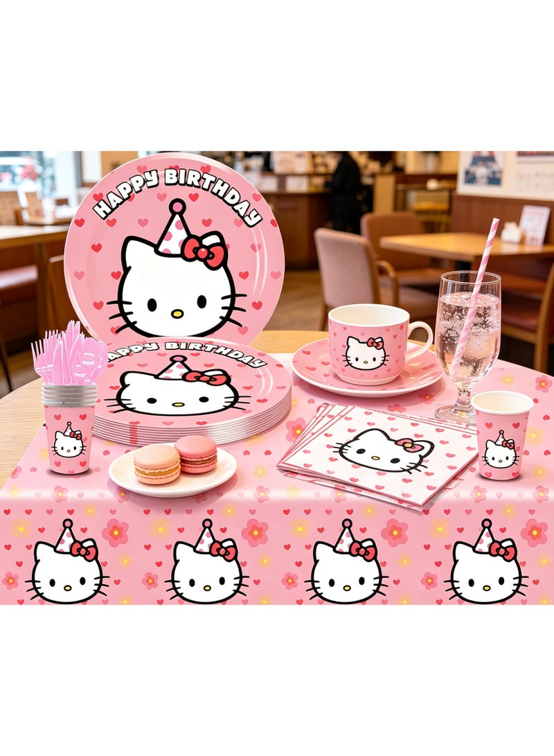 Hello Kitty 81 PCS Hello Kitty Birthday Decorations & Party Supplies | Hello Kitty Plates and Napkins, Cups, Tablecloth, Forks, Sticker | Serves 10 Guests | Officially Licensed - Image 4