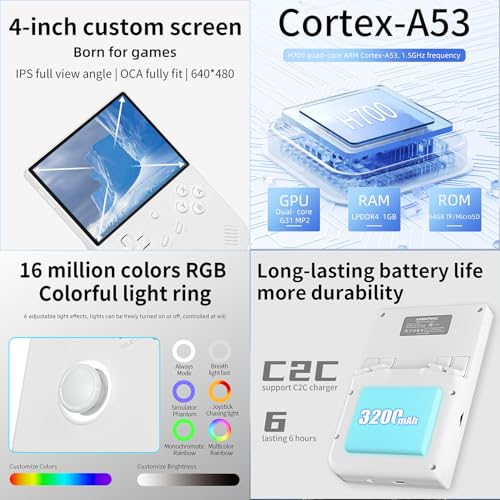 GiipGoop RG40XX V Handheld Game Consoles RG40XXV Retro Game Console Built-in 64G TF Card Preloaded Games 5000+ RG 40XXV Portable Gaming Console Linux 64-bit Supports WiFi Bluetooth HD Output White - Image 3