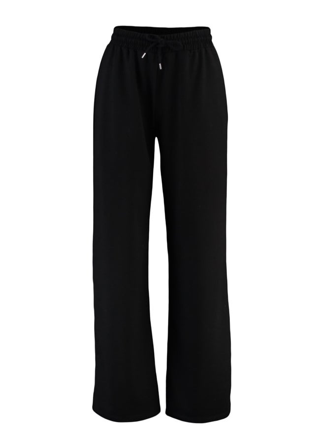 Black Wide Leg Slim Sports Trousers TWOAW22EA0053.