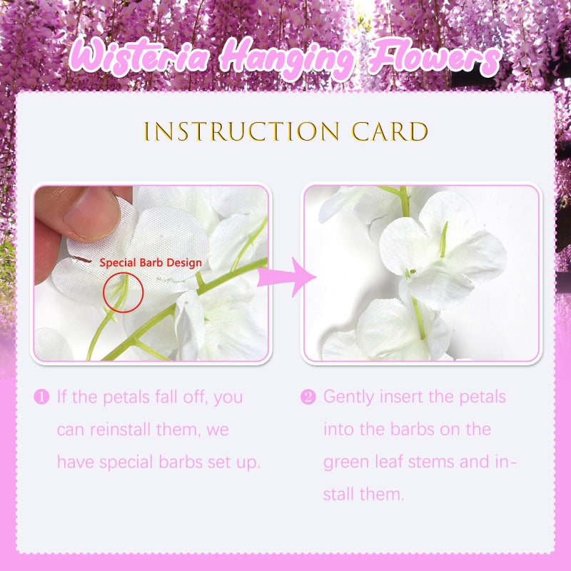 ZEBMOON 24 Pack Dark Pink Wisteria Hanging Flowers, 3.4 Ft Fake Hanging Flowers, Artificial Wisteria Garland Vines for Wedding Room Backdrop Outdoor Patio Garden Decoration - Image 3