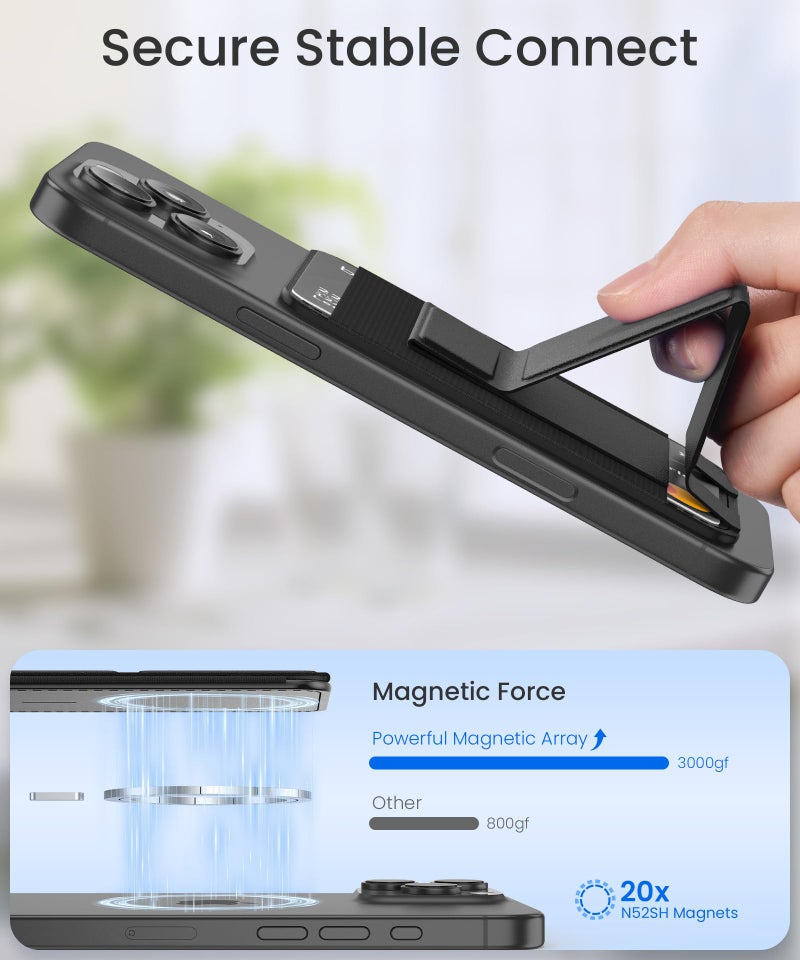 GONEZ for MagSafe Wallet with Stand, Stronger Magnetic Card Holder for iPhone 16/15/14/13/12 Series, Premium Leather Phone Wallet with RFID Blocking, 1 Slot, Fit 5 Cards, Black - Image 5