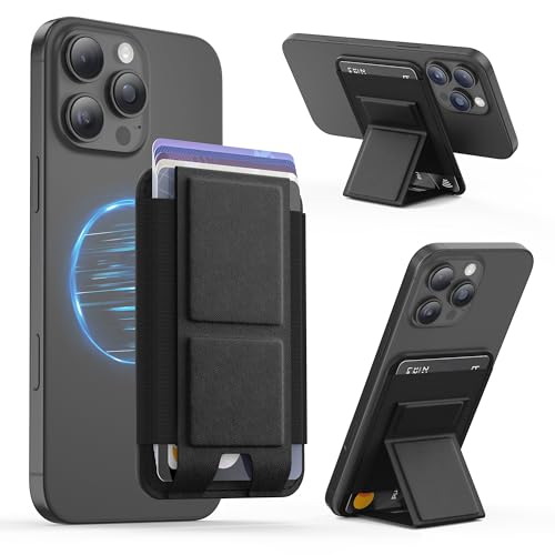 GONEZ for MagSafe Wallet with Stand, Stronger Magnetic Card Holder for iPhone 16/15/14/13/12 Series, Premium Leather Phone Wallet with RFID Blocking, 1 Slot, Fit 5 Cards, Black - Image 1