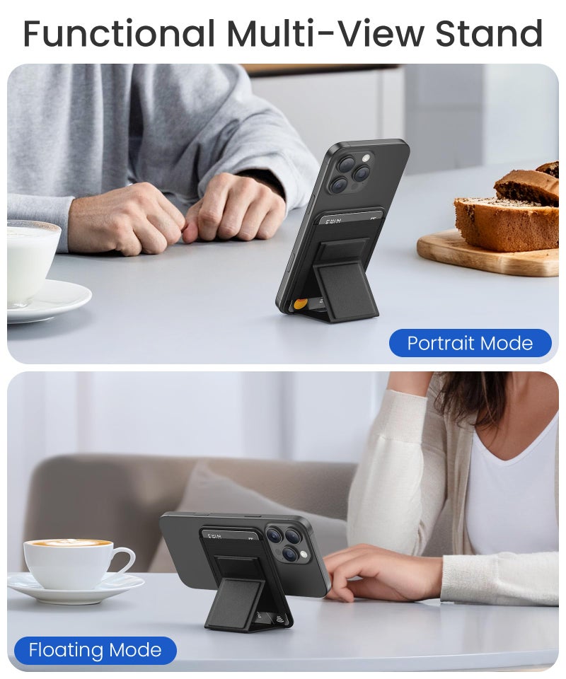 GONEZ for MagSafe Wallet with Stand, Stronger Magnetic Card Holder for iPhone 16/15/14/13/12 Series, Premium Leather Phone Wallet with RFID Blocking, 1 Slot, Fit 5 Cards, Black - Image 3