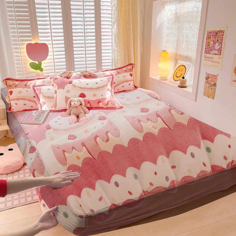 MorroMorn Fleece Twin Fitted Sheet Only, Super Soft Plush Bottom Sheet with 20" Deep Pocket, Pink Kawaii Cute for Girls Kids Teen College Dorm Back to School, No Pillowcases (Rainbow Love, Twin Size) - Image 1