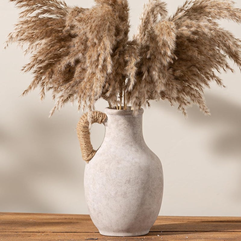 Vanselia Ceramic Flower Vase Home Decor - 10 Inch Large White Rustic Table Flowers Vases Living Room Bedroom Plant Decorations Farmhouse Vintage for Kitchen Shelf Office Coffee Dining Desk House Women - Image 1