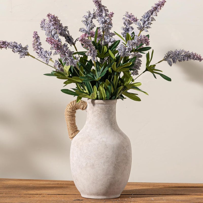 Vanselia Ceramic Flower Vase Home Decor - 10 Inch Large White Rustic Table Flowers Vases Living Room Bedroom Plant Decorations Farmhouse Vintage for Kitchen Shelf Office Coffee Dining Desk House Women - Image 5